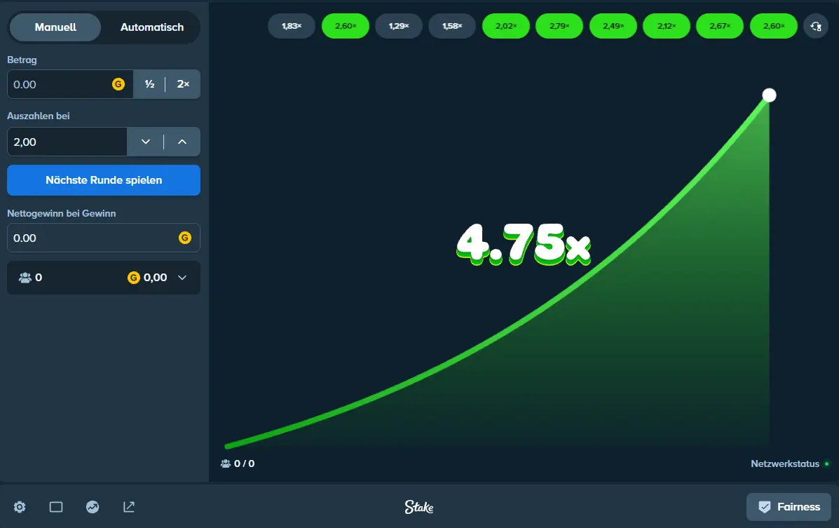 Krypto Crash Game mit steigendem Multiplikator und automatischer Cash-out-Funktion
