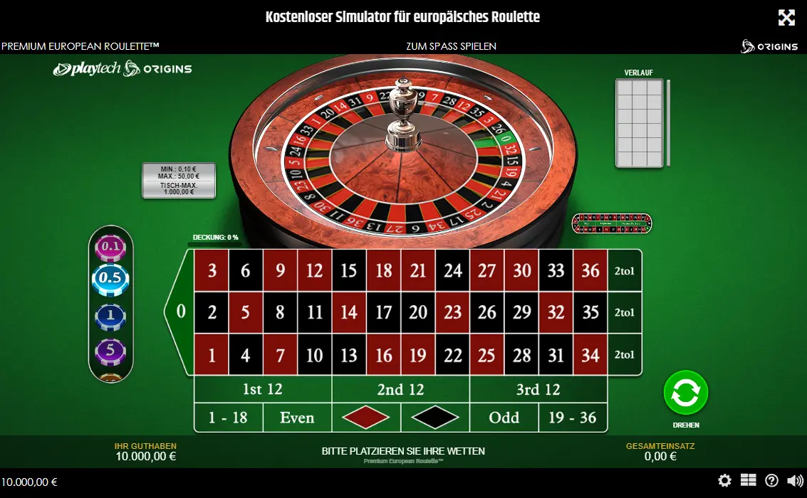 Europäisches Krypto Roulette mit Roulettekessel und vollständigem Setzfeld