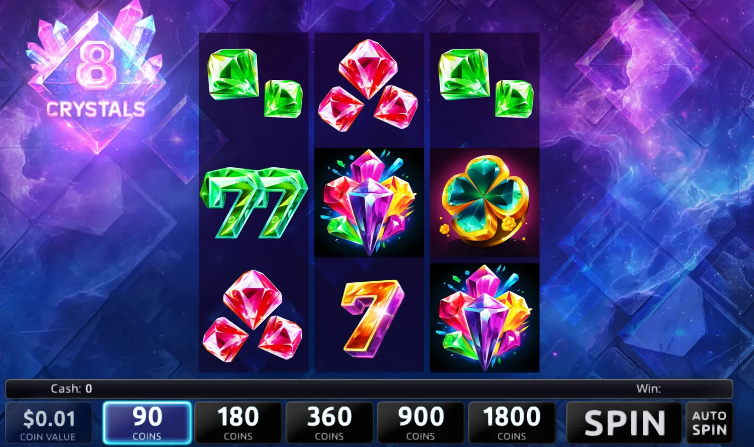 Krypto Slot mit drei Walzen, Einsatzwahl, Spin- und Autoplay-Funktion